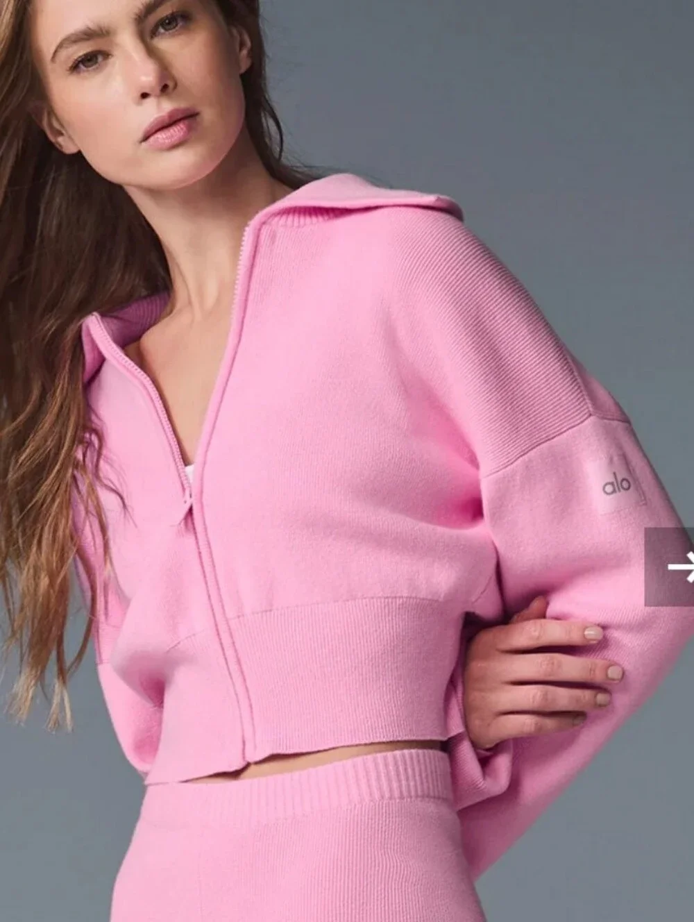Alo Yoga Scholar Knit Zippered Full Zip Sweater Jacket sz SMALL in Sweet Pink
